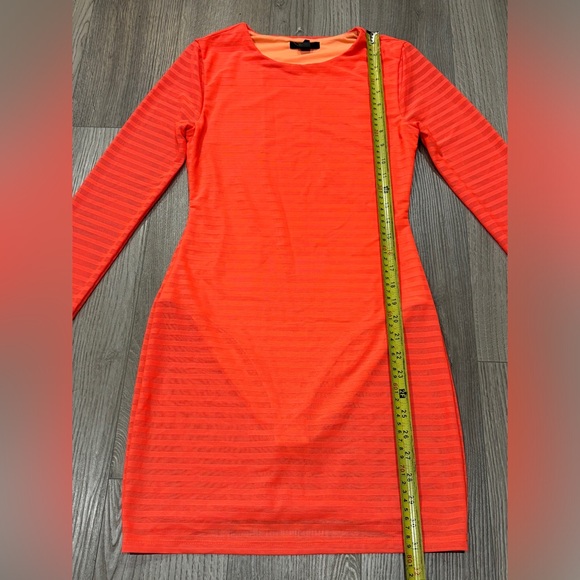 REVOLVE h:ours Size S Mini Dress Neon Orange Striped Bust Bodycon Sleeves Women - Picture 6 of 11